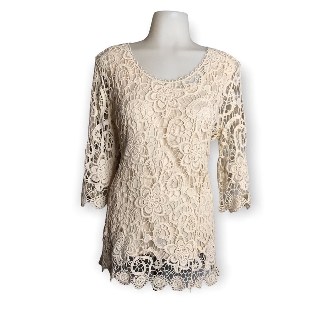 Christopher & Banks | Cream Crochet Blouse 2 Shir… - image 8